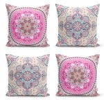 Realhomes Renkli Mandala Motifli 4'lü Dekoratif Yastık Kırlent Kılıfı Realhomes