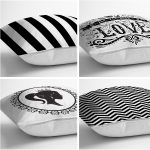 - Rh-K4luSet254-1 - Realhomes  Realhomes Siyah Beyaz Renkli Dekoratif 4'lü Yastık Kırlent Kılıfı Realhomes