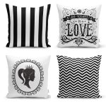 - Rh-K4luSet254 - Realhomes  Realhomes Siyah Beyaz Renkli Dekoratif 4'lü Yastık Kırlent Kılıfı Realhomes