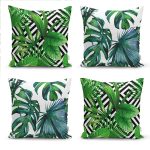 - Rh-K4luSet255 - Realhomes Realhomes Tropikal Yaprak Desenli 4'lü Modern Yastık Kırlent Kılıfı Realhomes
