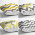 - Rh-K4luSet258-1 - Realhomes Realhomes Sarı Gri Zigzaglı Flamingo Desenli 4'lü Modern Yastık Kırlent Kılıfı Realhomes