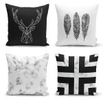 - Rh-K4luSet260 - Realhomes Realhomes Siyah Beyaz Renkli 4'lü Konsept Yastık Kırlent Kılıfı Realhomes