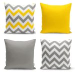 - Rh-K4luSet261 - Realhomes Realhomes Sarı ve Grinin Uyumlu 4'lü Kombin Yastık Kırlent Kılıfı Realhomes