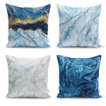 - Rh-K4luSet262 - Realhomes Realhomes Mavi Mermer Kombinli 4'lü Yastık Kırlent Kılıfı Realhomes
