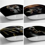 - Rh-K4luSet265-1 - Realhomes  Realhomes Siyah Zeminli Afrika Bayan Temalı 4'lü Yastık Kırlent Kılıfı Realhomes