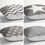 Realhomes Gri Zigzag ve Yıldız Motifli 4'lü Modern Yastık Kırlent Kılıfı Realhomes