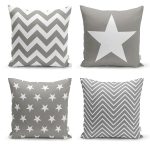 Realhomes Gri Zigzag ve Yıldız Motifli 4'lü Modern Yastık Kırlent Kılıfı Realhomes