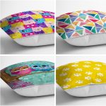 - Rh-K4luSet268-1 - Realhomes Realhomes Renkli Çocuk Desenli Dekoratif 4'lü Modern Yastık Kırlent Kılıfı Realhomes