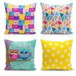 - Rh-K4luSet268 - Realhomes Realhomes Renkli Çocuk Desenli Dekoratif 4'lü Modern Yastık Kırlent Kılıfı Realhomes