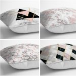 - Rh-K4luSet273-1 - Realhomes Realhomes Mermer Zeminli Geometrik Desen Motifli 4'lü Modern Yastık Kırlent Kılıfı Realhomes