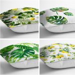 Realhomes Limon ve Tropikal Yaprak Kombinli 4'lü Yastık Kırlent Kılıfı Realhomes