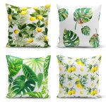 Realhomes Limon ve Tropikal Yaprak Kombinli 4'lü Yastık Kırlent Kılıfı Realhomes