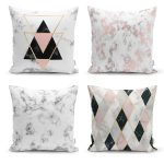 Realhomes Geometrik Desenli Mermer Zemin Motifli 4'lü Modern Yastık Kırlent Kılıfı Realhomes