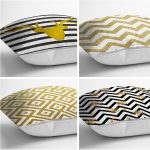 Realhomes Altın Varaklı Geometrik Desenli Dekoratif Modern 4'lü Yastık Kırlent Kılıfı Realhomes