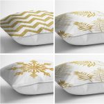 - Rh-K4luSet278-1 - Realhomes Realhomes Altın Varaklı Yaprak ve Zigzag Motifli 4'lü Modern Yastık Kırlent Kılıfı Realhomes