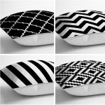 - Rh-K4luSet281-1 - Realhomes Realhomes Siyah Beyaz Geometrik Şekiller 4'lü Yastık Kırlent Kılıfı Realhomes