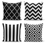 - Rh-K4luSet281 - Realhomes Realhomes Siyah Beyaz Geometrik Şekiller 4'lü Yastık Kırlent Kılıfı Realhomes