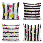4'lü Renkli Puantiye Motifli Dijital Baskılı Modern Yastık Kırlent Kılıf Seti Realhomes