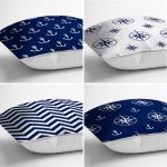 - Rh-K4luSet701-1 - Realhomes 4'lü Çapa ve Pusula Tasarımlı Dijital Baskılı Dekoratif Yastık Kırlent Kılıfı Seti Realhomes