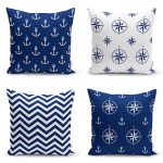 - Rh-K4luSet701 - Realhomes 4'lü Çapa ve Pusula Tasarımlı Dijital Baskılı Dekoratif Yastık Kırlent Kılıfı Seti Realhomes