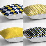 - Rh-K4luSet702-1 - Realhomes 4'lü Sarı Lacivert Zigzag Desenli Özel Tasarımlı Yastık Kırlent Kılıfı Seti Realhomes