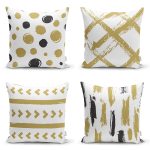 - Rh-K4luSet704 - Realhomes 4'lü Puantiye ve Fırça Darbeli Konseptli Dekoratif Yastık Kırlent Kılıfı Seti Realhomes