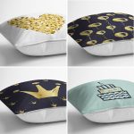 - Rh-K4luSet705-1 - Realhomes 4'lü Altın Varaklı Doğum Günü Konseptli Dekoratif Yastık Kırlent Kılıf Seti Realhomes