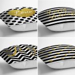 - Rh-K4luSet706-1 - Realhomes 4'lü Siyah Beyaz Altın Varaklı Motifler Dijital Baskılı Yastık Kırlent Kılıf Seti Realhomes