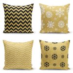4'lü Özel Gold Tasarımlı Dijital Baskılı Modern Yastık Kırlent Kılıf Seti Realhomes