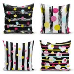 4'lü Renkli Puantiye Motifli Dijital Baskılı Modern Yastık Kırlent Kılıf Seti Realhomes