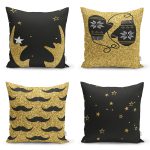 - Rh-K4luSet712 - Realhomes 4'lü Yılbaşı Konseptli Altın Varaklı Özel Tasarım Modern Yastık Kırlent Kılıf Seti Realhomes