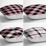 - Rh-K4luSet713-1 - Realhomes 4'lü Pembe ve Siyah Ekose Motifli Dekoratif Yastık Kırlent Kılıf Seti Realhomes