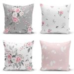 - Rh-K4luSet715 - Realhomes 4'lü Gül Motifli Konsept Modern Yastık Kırlent Kılıf Seti Realhomes