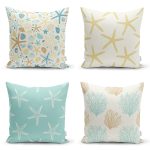 - Rh-K4luSet717 - Realhomes  4'lü Deniz Yıldızı Motifli Dijital Baskılı Modern Yastık Kırlent Kılıf Seti Realhomes