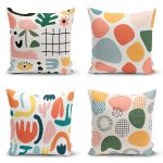 - Rh-K4luSet720 - Realhomes 4'lü Soyut Desenli Özel Tasarımlı Modern Yastık Kırlent Kılıfı Seti Realhomes