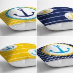 4'lü Sarı Lacivert Çapa Motifli Özel Tasarım Modern Yastık Kırlent Kılıfı Seti Realhomes