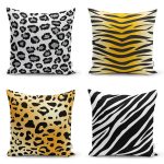 - Rh-K4luSet726 - Realhomes 4'lü Zebra Motifli Özel Tasarım Modern Yastık Kırlent Kılıfı Seti Realhomes