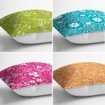 - Rh-K4luSet727-1 - Realhomes 4'lü Rengarenk Zeminde Beyaz Çiçek Motifli Dekoratif Yastık Kırlent Kılıfı Seti Realhomes