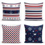 - Rh-K4luset355 - Realhomes 4'lü Beyaz Zemin Üzerinde Renkli Deniz Motifli Modern Yastık Kırlent Kılıf Seti Realhomes