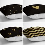 - Rh-K4luset359-1 - Realhomes 4'lü Siyah Zemin Üzerinde Gold Detaylı Geometrik Desenli Modern Yastık Kırlent Kılıf Seti Realhomes