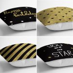 - Rh-K4luset360-1 - Realhomes 4'lü Siyah Zemin Üzerinde Gold Detaylı Modern Yastık Kırlent Kılıf Seti Realhomes