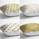 - Rh-K4luset361-1 - Realhomes 4'lü Renkli Zemin Üzerinde Gold Detaylı Geometrik Desenli Modern Yastık Kırlent Kılıf Seti Realhomes