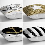 4'lü Beyaz Zemin Üzerinde Gold Detaylı  Modern Yastık Kırlent Kılıf Seti Realhomes