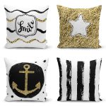 4'lü Beyaz Zemin Üzerinde Gold Detaylı  Modern Yastık Kırlent Kılıf Seti Realhomes