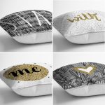 - Rh-K4luset364-1 - Realhomes 4'lü Renkli Zemin Üzerinde Gold Detaylı Yazılı Modern Yastık Kırlent Kılıf Seti Realhomes