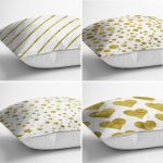 4'lü Beyaz Zemin Üzerinde Gold Detaylı  Modern Yastık Kırlent Kılıf Seti Realhomes