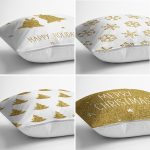 4'lü Renkli Zemin Üzerinde Gold Detaylı  Modern Yastık Kırlent Kılıf Seti Realhomes