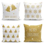 4'lü Renkli Zemin Üzerinde Gold Detaylı  Modern Yastık Kırlent Kılıf Seti Realhomes