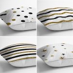 - Rh-K4luset368-1 - Realhomes 4'lü Beyaz Zemin Üzerinde Gold Detaylı Geometrik Desenli Modern Yastık Kırlent Kılıf Seti Realhomes