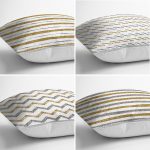 4'lü Beyaz Zemin Üzerinde Gold Detaylı Geometrik Desenli Modern Yastık Kırlent Kılıf Seti Realhomes